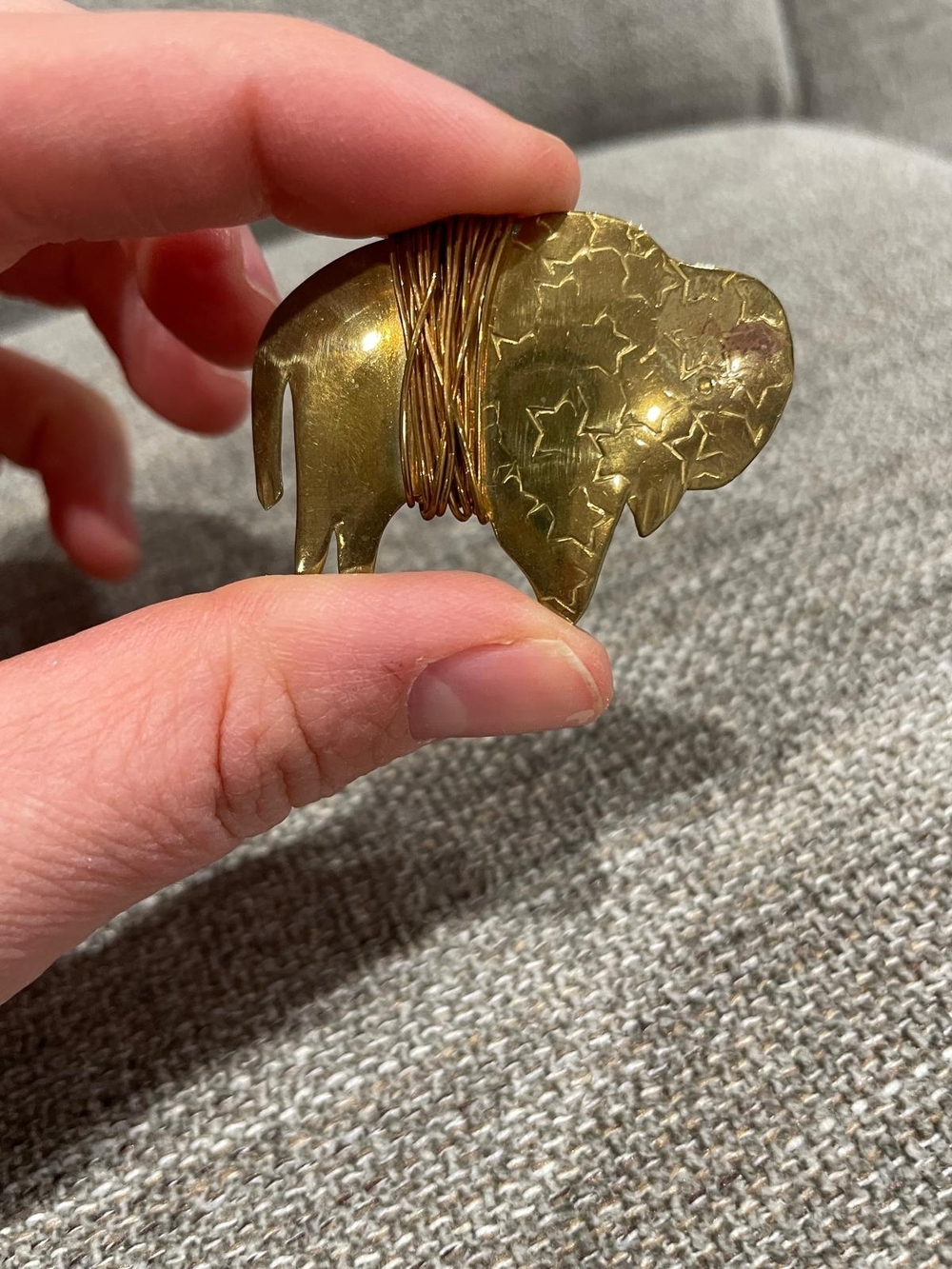 Brass Elephant Brooch with Star Engraving